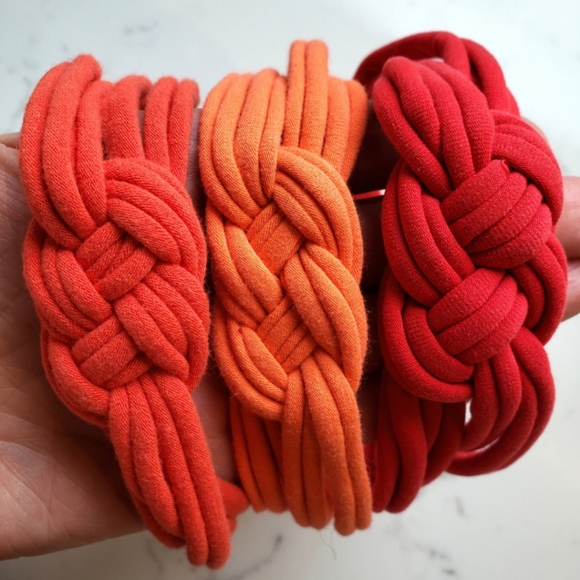 Set of 3 Women's Celtic Knot Headbands in Red Orange Rust Upcycled Stretchy - Picture 2 of 8